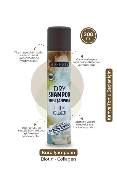Kuru Şampuan Biotin Collagen 200 Ml - Kahverengi Saçlar - Mrfs