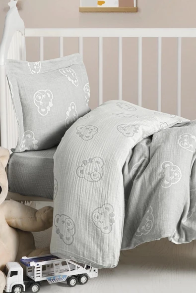 Kanz Jakarlı Müslin Bebek Nevresim Takımı Knz-013 Bear Gri - 2