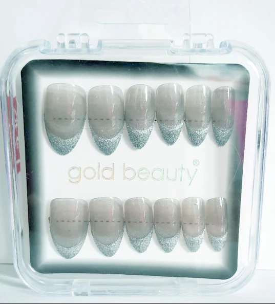 Gold Beauty Kedi Gözü Takma Tırnak 12 li EP-1527 - 10 Sedefli Gümüş Gri - 1