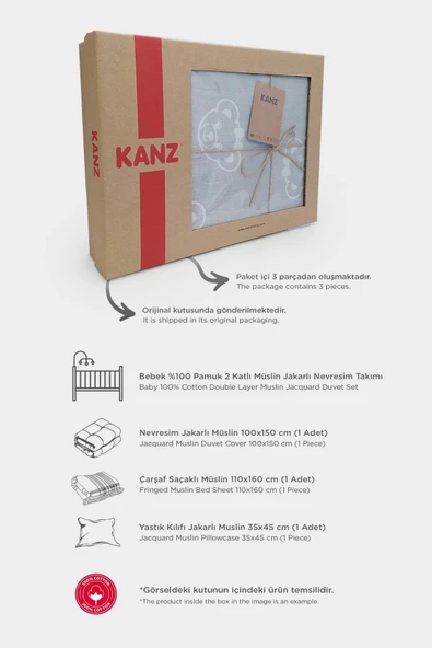 Kanz Jakarlı Müslin Bebek Nevresim Takımı Knz-013 Bear Gri - 5