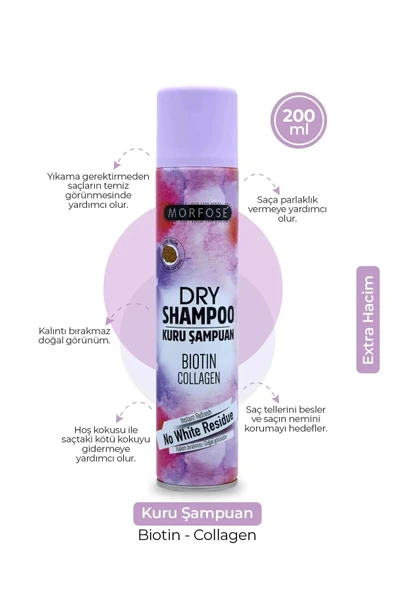 Kuru Şampuan Biotin Collagen 200 Ml - Ekstra Hacim - Mrfs