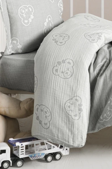 Kanz Jakarlı Müslin Bebek Nevresim Takımı Knz-013 Bear Gri - 4