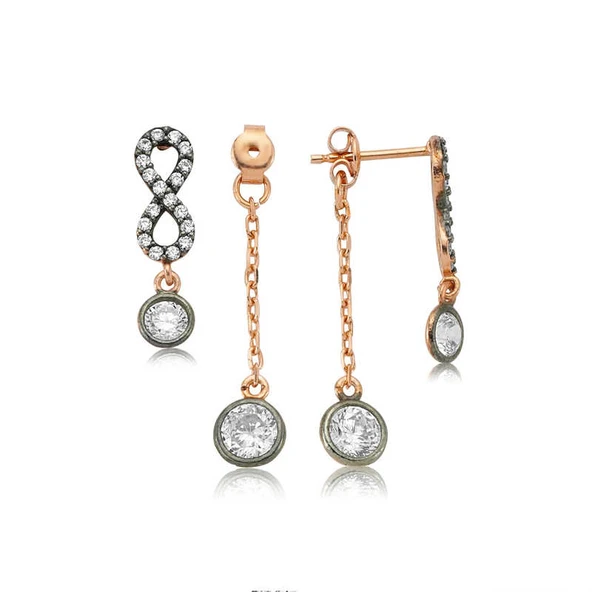 925 Ayar Gümüş Zincirli Sonsuzluk Bayan Küpe ürün görseli 1