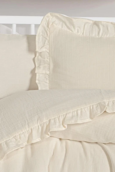 Kanz 2 Kat Fırfırlı Bebek Müslin Nevresim Knz-023 Krem - 4