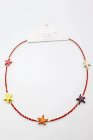 Kum Boncuk Deniz Yıldızı Kolye - Kırmızı - 2