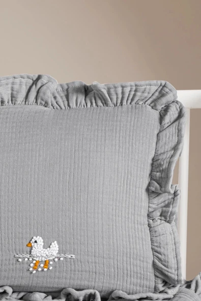 Kanz 4 Kat Hand Made Fırfırlı Müslin Örtü Seti Knz-020 Gri - 5