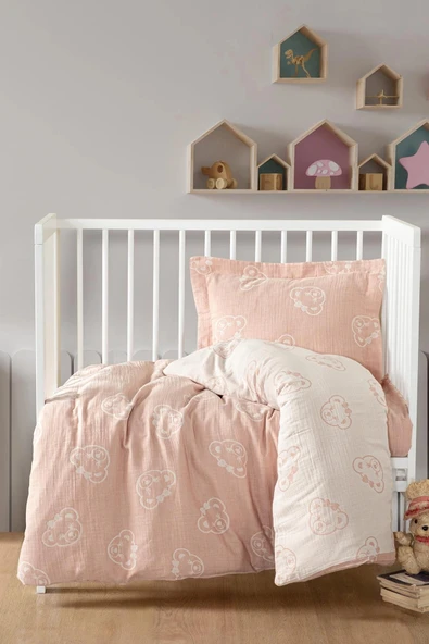 Kanz Jakarlı Müslin Bebek Nevresim Takımı Knz-013 Bear Pudra ürün görseli