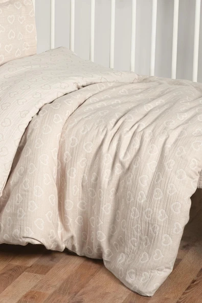 Kanz Jakarlı Müslin Bebek Nevresim Takımı Knz-013 Heart Kahve - 3