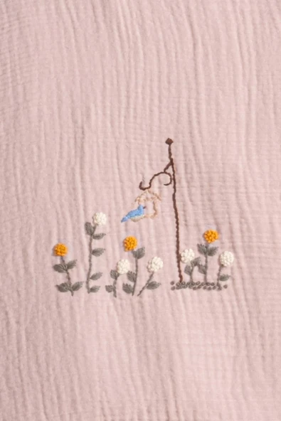 Kanz 4 Kat Hand Made Fırfırlı Müslin Örtü Seti Knz-020 Pudra - 4