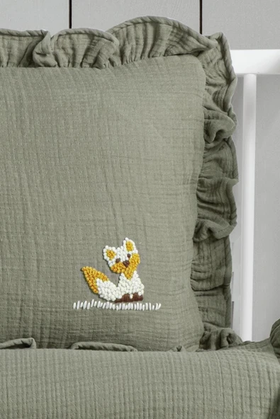 Kanz 4 Kat Hand Made Fırfırlı Müslin Örtü Seti Knz-020 Yeşil - 5