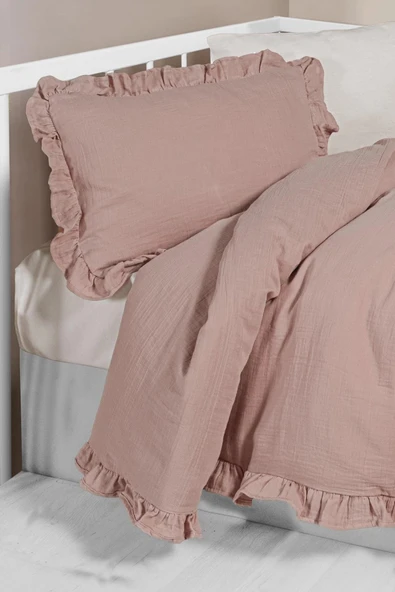 Kanz 2 Kat Fırfırlı Bebek Müslin Nevresim Knz-023 Pudra - 2