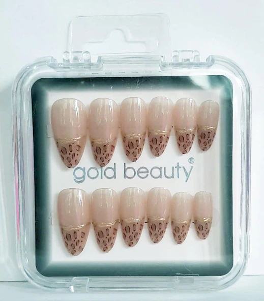 Gold Beauty Kedi Gözü Takma Tırnak 12 li EP-1527 - 26 Ten Ucu Desenli - 1
