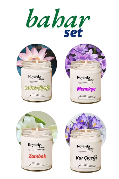 4 Adet Doğal Özel Seri Kokulu Dekoratif Kavanoz Mum 4x210 Cc - Bahar Seti - Ryl