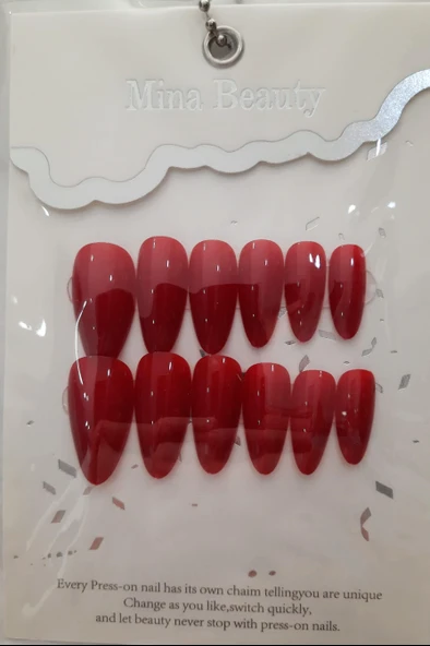 Mina Beauty Kedi Gözü Takma Tırnak 12 li Parlak Kırmızı - 1