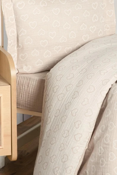 Kanz Jakarlı Müslin Bebek Nevresim Takımı Knz-013 Heart Kahve - 4