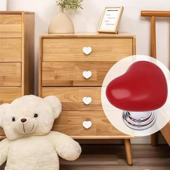 4 Adet Kalp Şekilli Yapışkanlı Çekmece Tutucu Dolap Gardırop Tutacak Kapı Pencere Çekmece Kulp - Resim 3