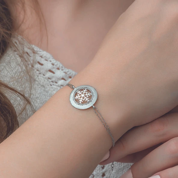 925 Ayar Gümüş Kar Tanesi Bileklik - Resim 2