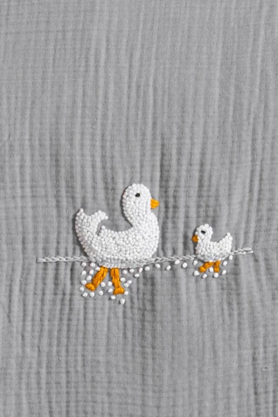 Kanz 4 Kat Hand Made Fırfırlı Müslin Örtü Seti Knz-020 Gri - 4