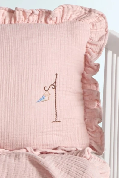 Kanz 4 Kat Hand Made Fırfırlı Müslin Örtü Seti Knz-020 Pudra - 5