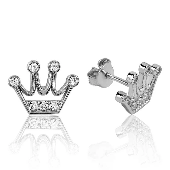 925 Ayar Gümüş Kraliçe Tacı Çivili Küpe ürün görseli 1