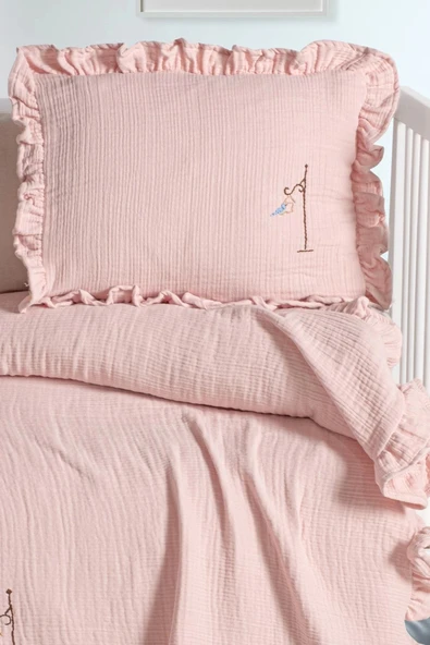 Kanz 4 Kat Hand Made Fırfırlı Müslin Örtü Seti Knz-020 Pudra - 3