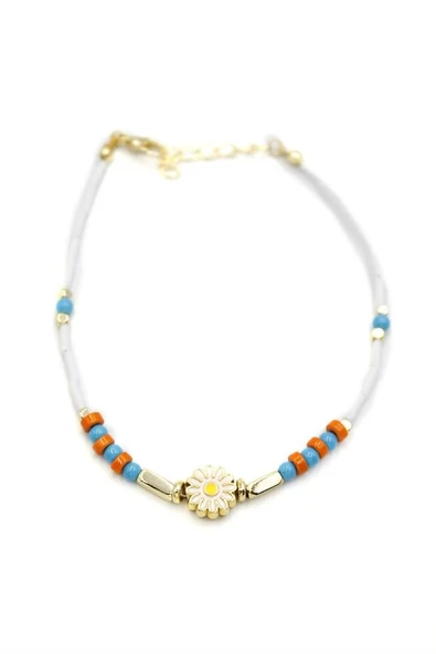 Boncuklu Papatya Halhal - Altın - 2