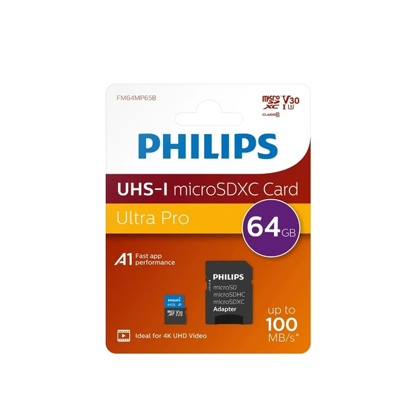 PHILIPS 64GB MICRO SDXC 100 MB/S C10 FM64MP65B/00 - 1