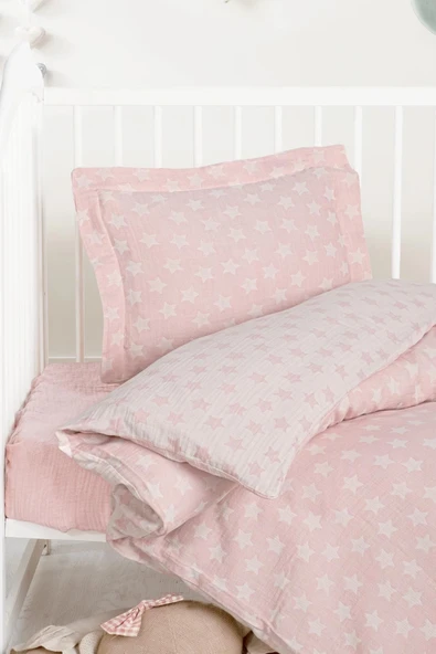 Kanz Jakarlı Müslin Bebek Nevresim Takımı Knz-013 Stars Pembe - 2