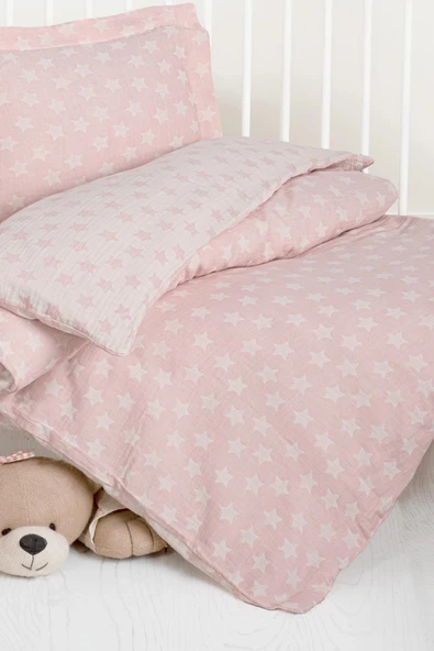 Kanz Jakarlı Müslin Bebek Nevresim Takımı Knz-013 Stars Pembe - 3