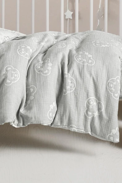 Kanz Jakarlı Müslin Bebek Nevresim Takımı Knz-013 Bear Gri - 3