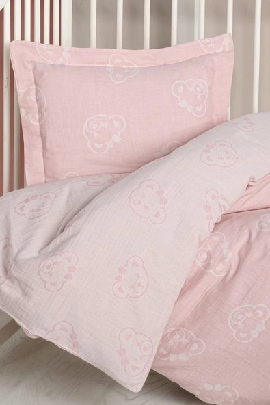 Kanz Jakarlı Müslin Bebek Nevresim Takımı Knz-013 Bear Pembe - 2