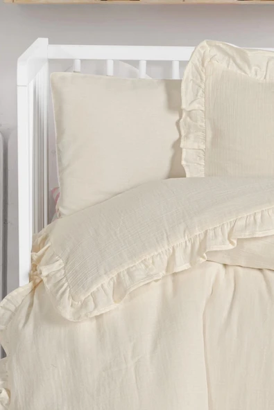 Kanz 2 Kat Fırfırlı Bebek Müslin Nevresim Knz-023 Krem - 2