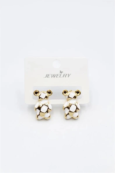 Mineli Ayıcık Küpe - Beyaz - Resim 2