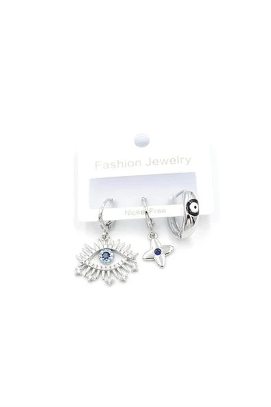 3'lü Göz Küpe - Gümüş - 2