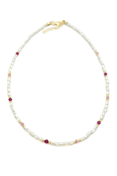 Renkli Boncuklu İnci Kolye - Fuşya ürün görseli