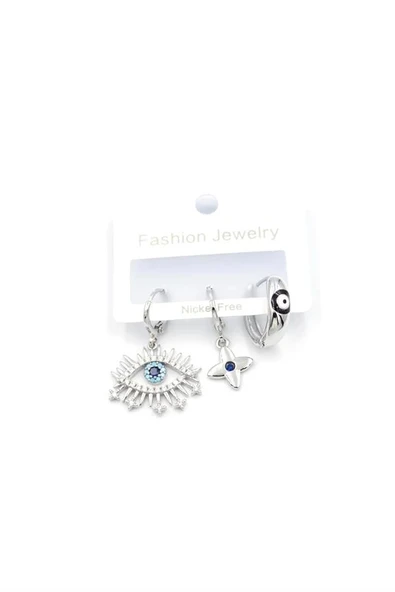 3'lü Göz Küpe - Gümüş