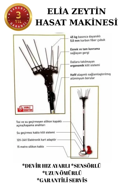 Elia Sensörlü ve Devir Ayarlı Zeytin Hasat Makinası Taraklı Şarj Aleti Hediyeli - Resim 8