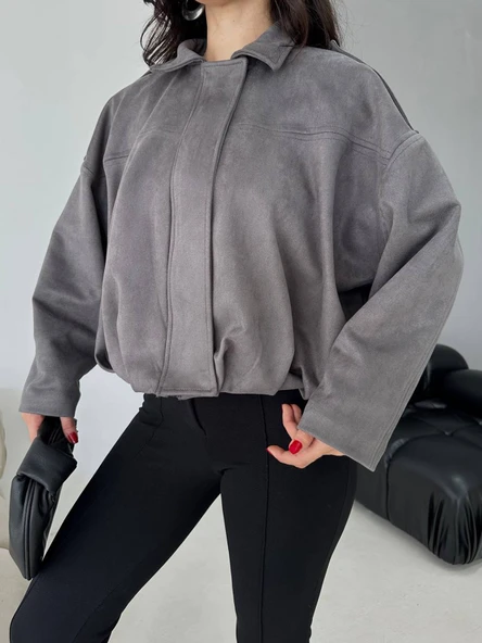 Süet Apoletli Bomber Ceket - 2