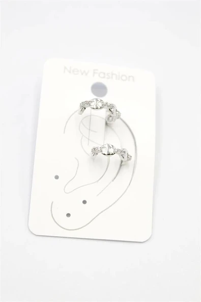 2'li Taşlı Kıkırdak Küpe - Gümüş - 2