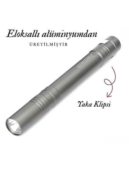 Doktor Muayene Işık Kalemi  Yaka Kalem Feneri Alüminyum Malzeme 2 Adet - Resim 2