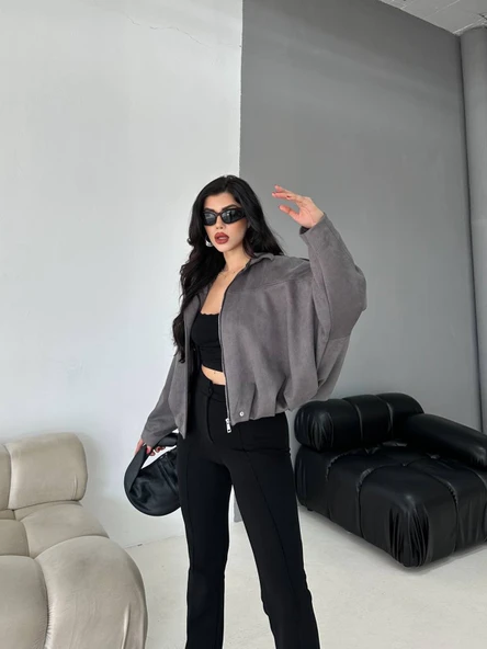 Süet Apoletli Bomber Ceket - 6