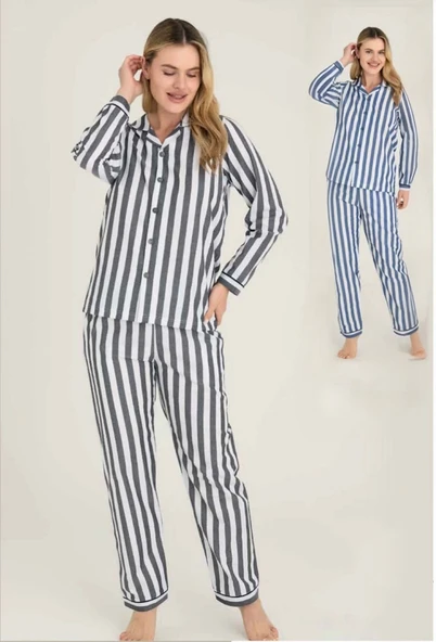Freshness 4007 Kadın Uzun Kol Çizgili Gaffuriye Pijama Takımı - 3
