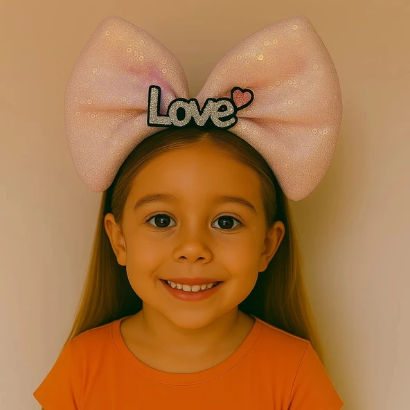 LED Işıklı Love Yazılı Pembe Fiyonk Taç – Kız Çocuk Parti Tacı - Resim 2