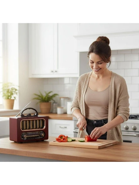 NS-6636 Retro Ahşap Tasarım Bluetooth Hoparlörlü Radyo – Fm/am Destekli, Şarjlı ve Taşınabiliri Radyo - Resim 4