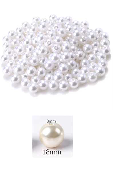 50 Gram 18mm Beyaz Renk Plastik İnci Boncuk Çanta Ve Takı Yapım Boncuğu (~11 Adet) - Resim 2