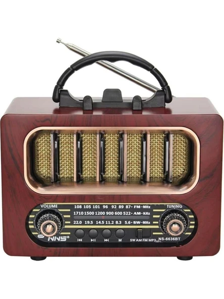 NS-6636 Retro Ahşap Tasarım Bluetooth Hoparlörlü Radyo – Fm/am Destekli, Şarjlı ve Taşınabiliri Radyo ürün görseli