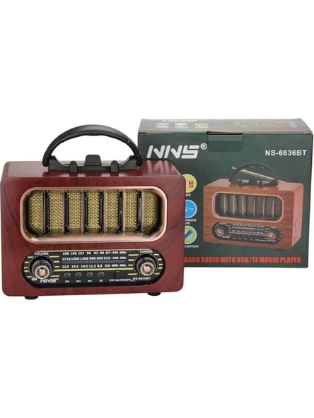 NS-6636 Retro Ahşap Tasarım Bluetooth Hoparlörlü Radyo – Fm/am Destekli, Şarjlı ve Taşınabiliri Radyo - Resim 3