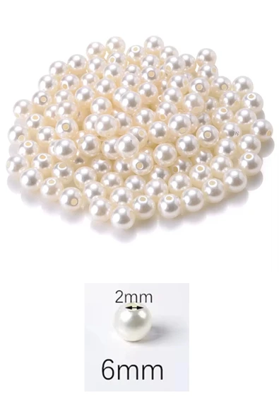 250 Gram 6mm Krem Renk Plastik İnci Boncuk Çanta Ve Takı Yapım Boncuğu (~1.875 Adet) - 2
