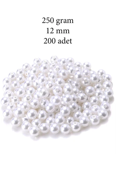 250 Gram 12mm Beyaz Renk Plastik İnci Boncuk Çanta Ve Takı Yapım Boncuğu (~200 Adet) ürün görseli