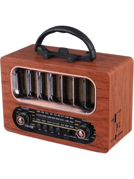 NS-6636 Retro Ahşap Tasarım Bluetooth Hoparlörlü Radyo – Fm/am Destekli, Şarjlı ve Taşınabiliri Radyo - Resim 2